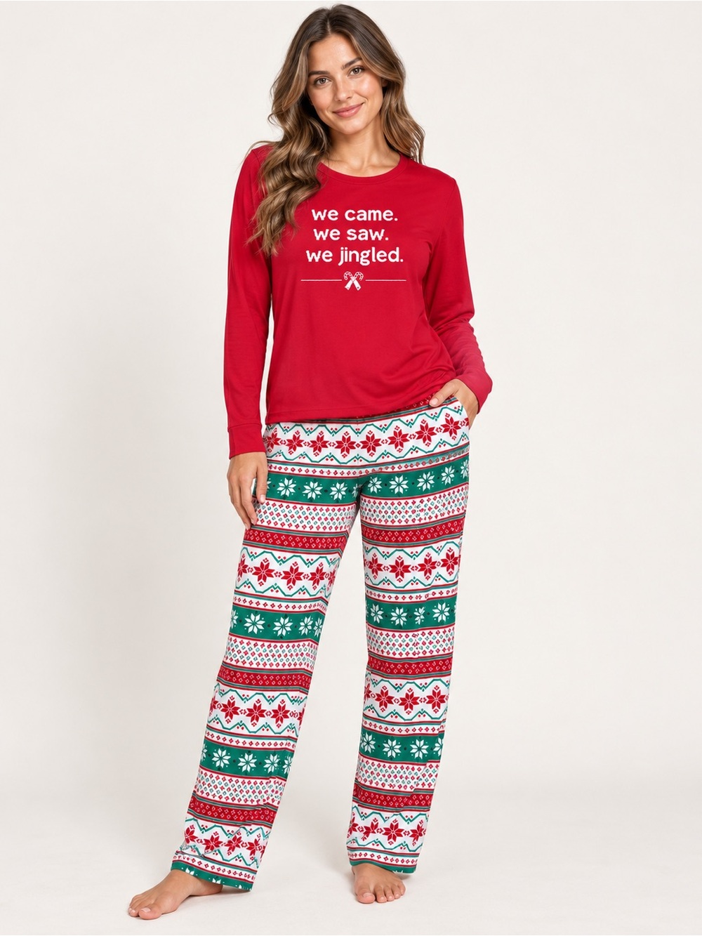 Jammies for the Families Christmas Pajama Set Holiday Fair Isle PJs Red Green M